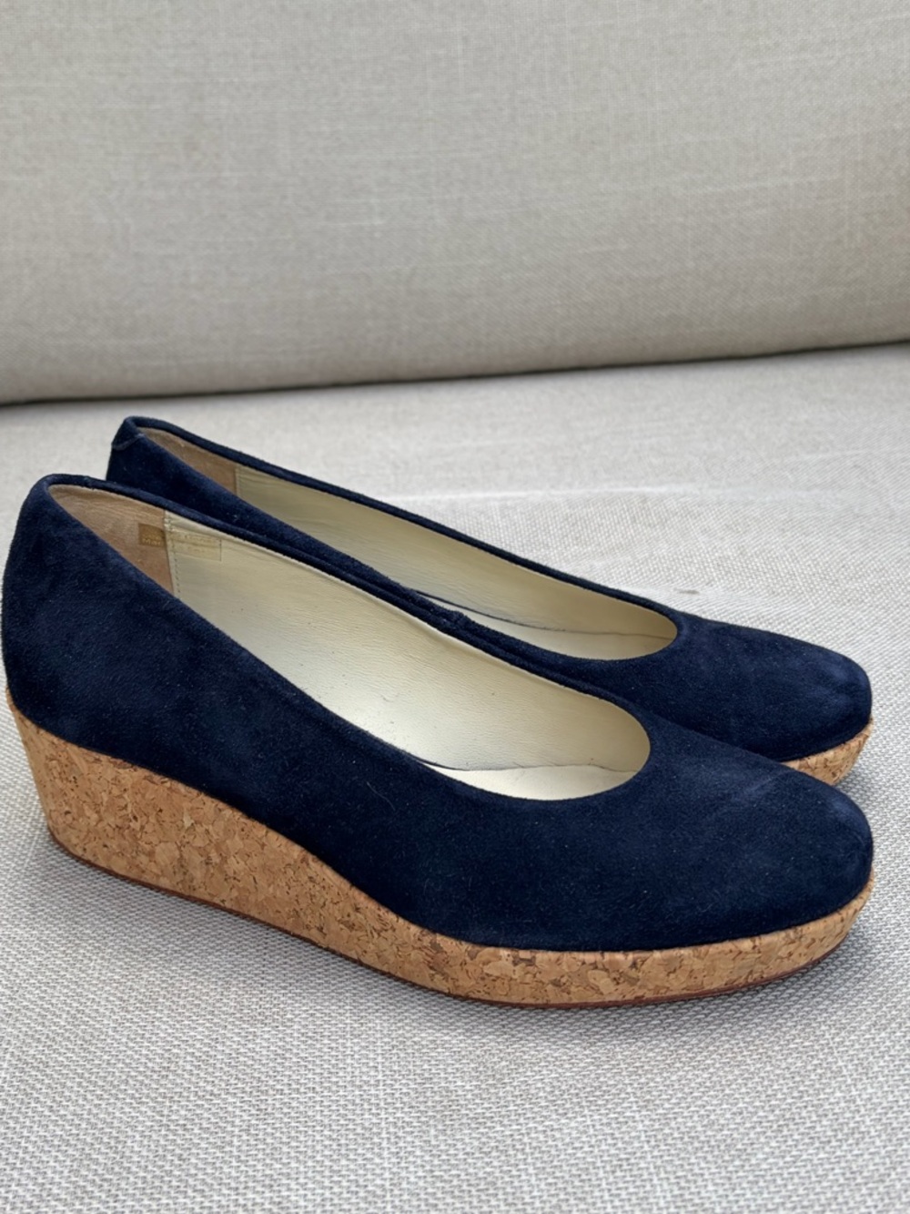 Brooks Brothers Women’s Navy Suede Cork Wedge Pumps